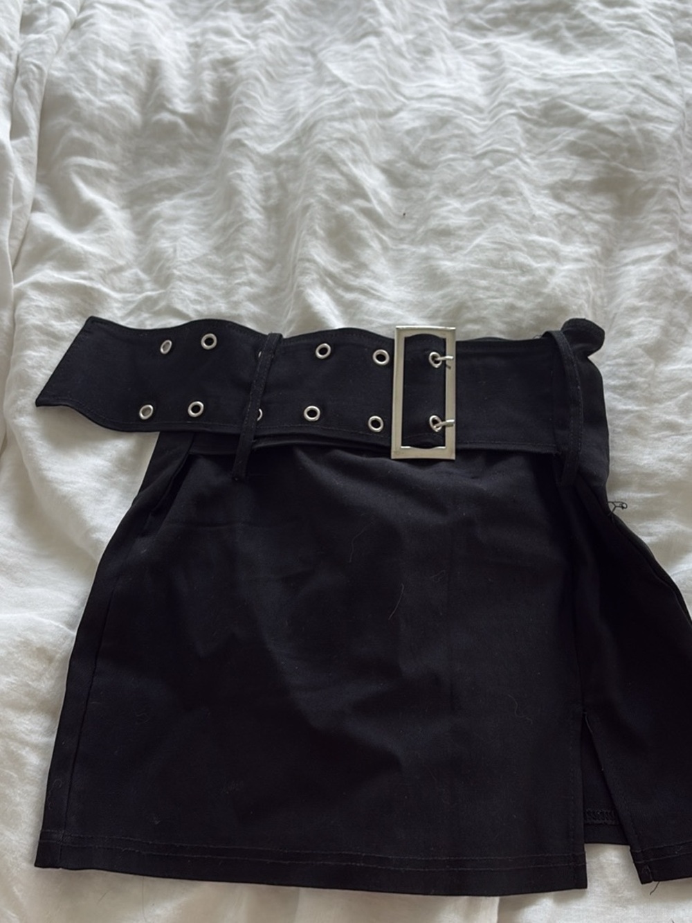 Cider Black Mini Skirt with Wide Grommet Belt
